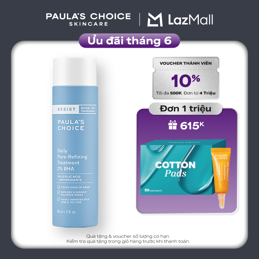 Dung dịch tẩy da chết và se khít lỗ chân lông Paula’s Choice Resist Daily Pore refining Treatment 2% BHA 7820