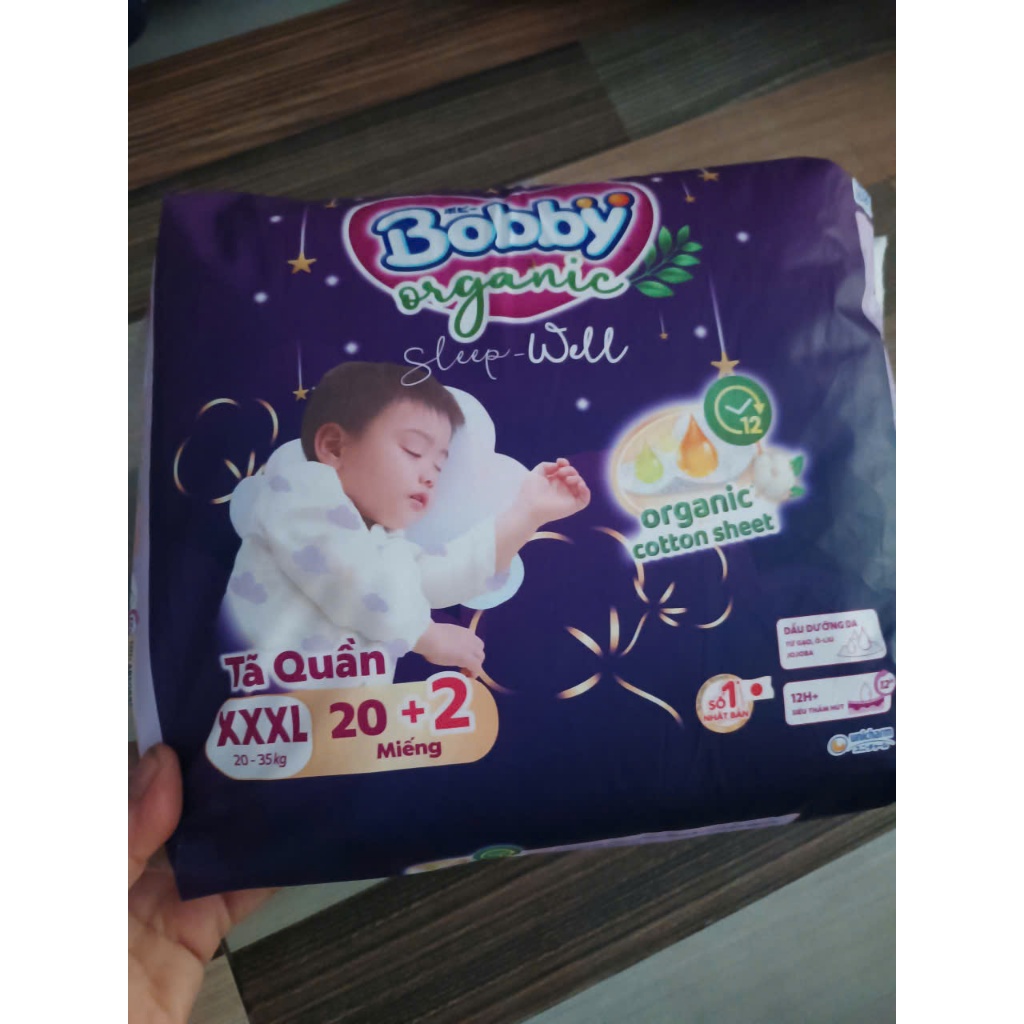 [Tặng kèm 2 miếng] Tã Quần Cao Cấp Ban Đêm Bobby Organic Sleep Well ĐỦ SIZE