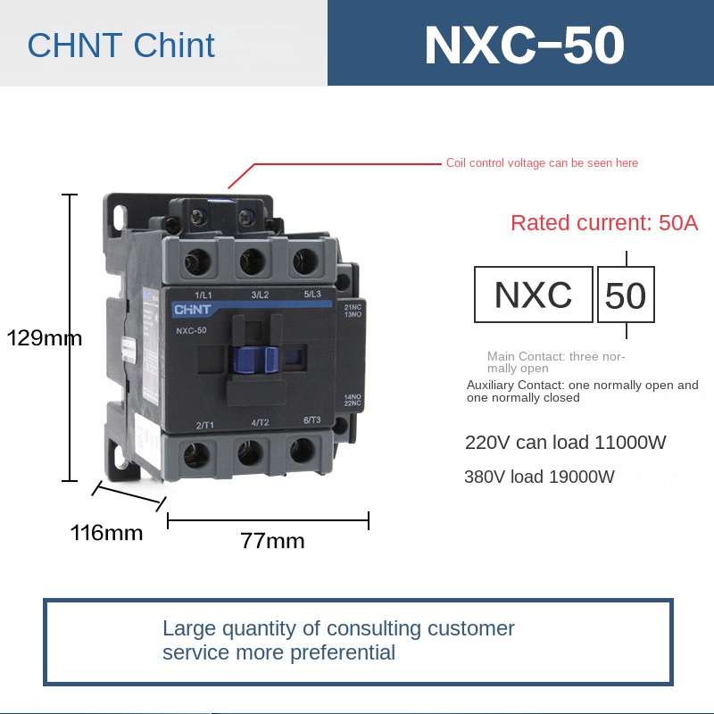 Contactor 380V - NXC-50 50A | Tùy chọn NXC 09/NXC-12/NXC-16/NXC-18/NXC-22/NXC-25/NXC-32 CHINT 220V/380V Thay Thế CJX2 – Điều Khiển Động Cơ Hiệu Quả