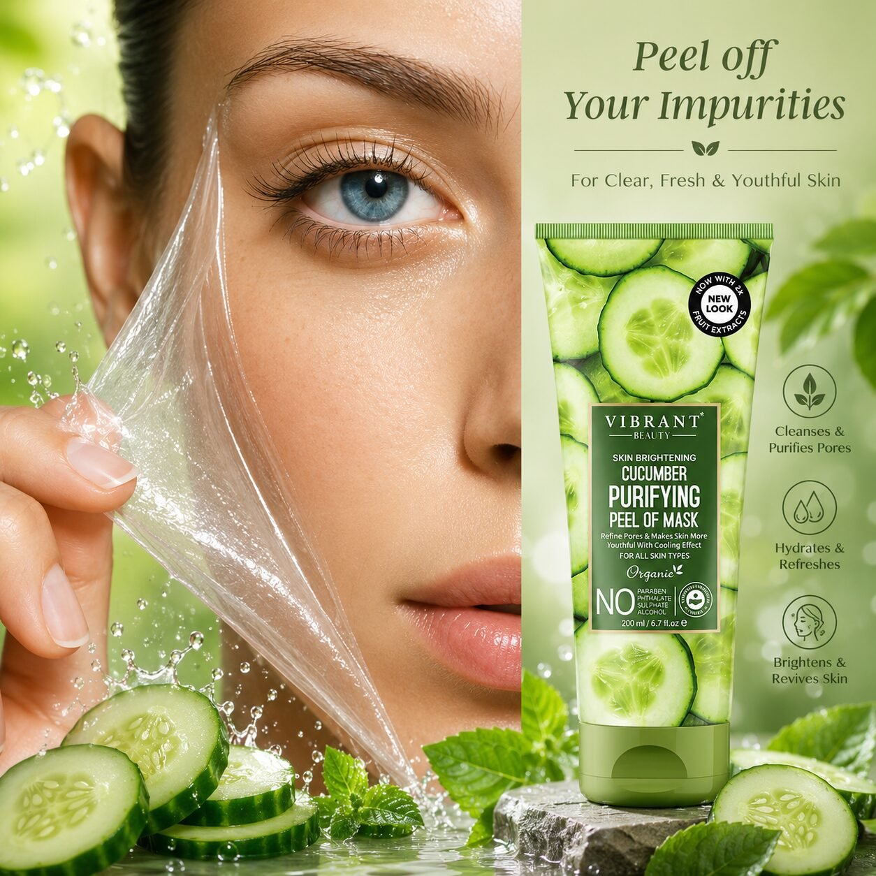 Vibrant Beauty Cucumber Purifying Peel-Off Mask | Face Mask Care | 200ml