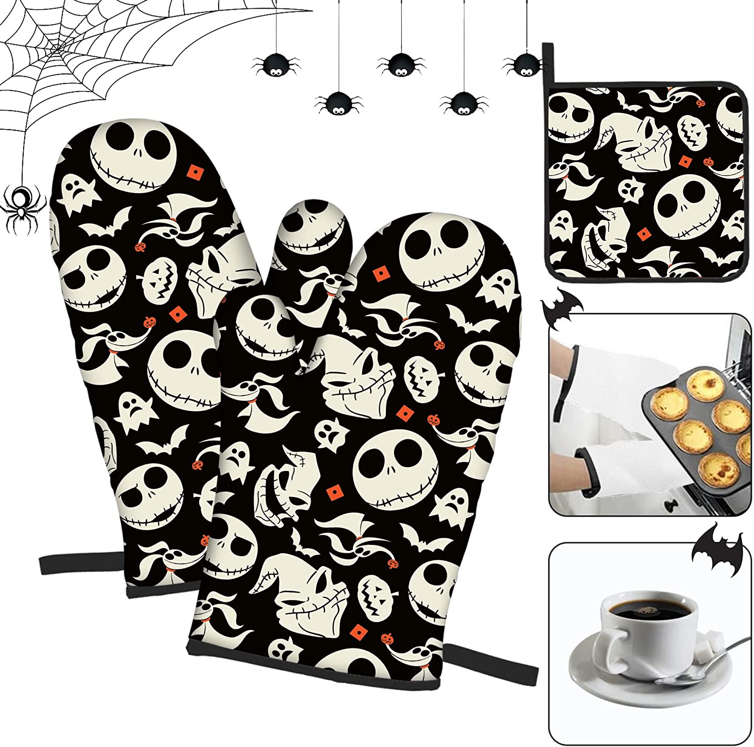 Halloween găng tay lò nướng Và lót nồi Bộ Giáng Sinh Nhà Bếp Chịu Nhiệt Không Trượt Lò S Cho An Toàn Q nấu nướng bánh 2023 Đồ Nội Thất Nhà