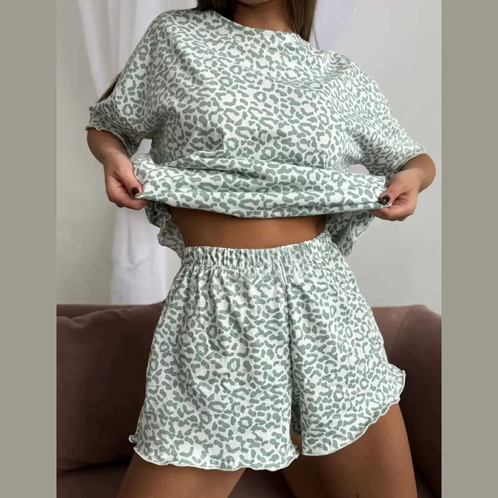 【Làm đẹp】 Bộ đồ ngủ thời trang thoải mái Bộ đồ ngủ thời trang dễ dàng sử dụng in da báo cá tuyết