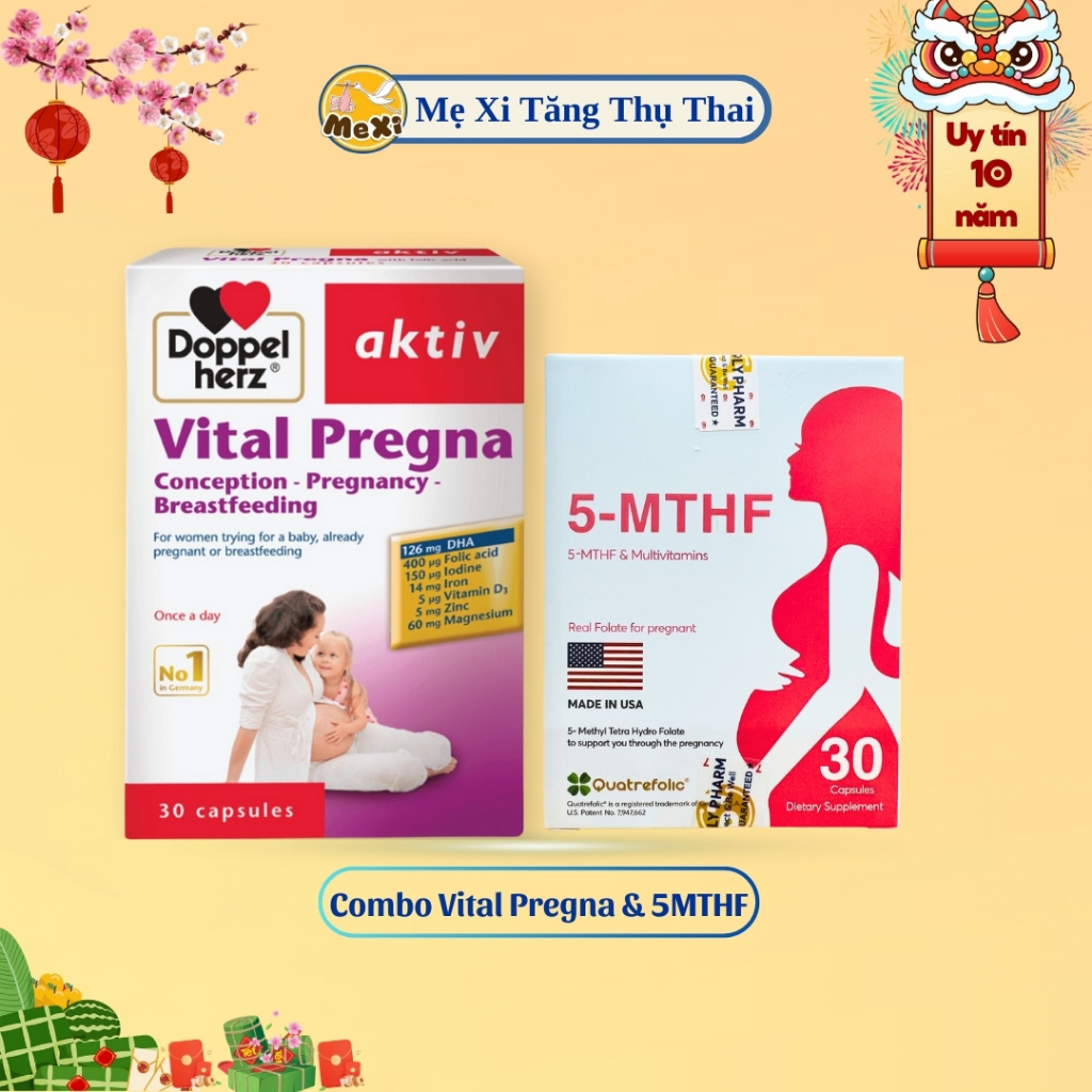 Mẹ Xi Combo Vital Pregna &amp; 5MTHF giảm dị tật thai nhi, cung cấp vitamin và khoáng chất cho mẹ