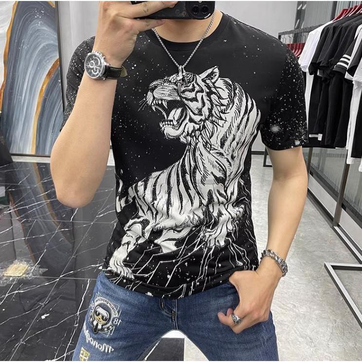 Áo in hình hổ nam nữ chất vải poly thoáng khí nhẹ cổ tròn from rộng cực ngầu cho mùa hè Áo boy phố g