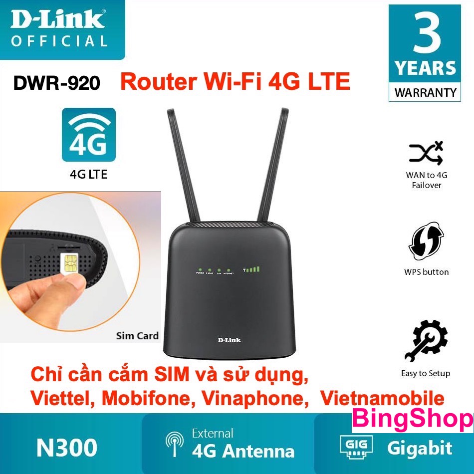 Hot Deals - Bộ phát wifi 3G 4G LTE không dây N 300Mbps D-Link DWR-920