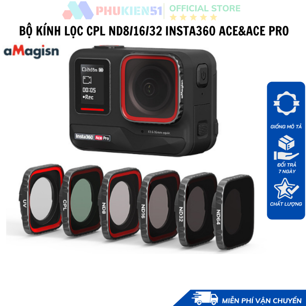 Kính lọc cpl nd8 16 32 amagisn insta360 ace ace pro giúp chống chói, giảm ánh sáng đi vào camera
