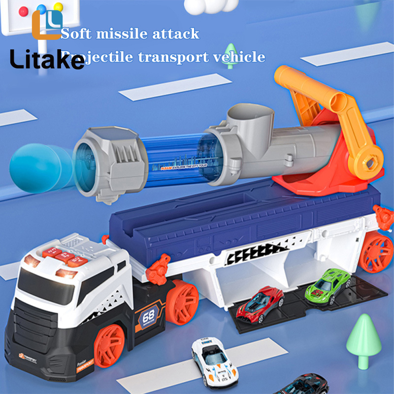 Missile Projectile Vehicle Toys With Sound Lights Catapult Shell Transport Truck With 4 Cars And 6 Balls Birthday Gifts For Kids ราคา 716 บาท*ส่งฟรี