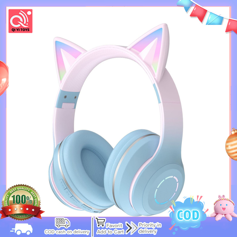 Wireless Bluetooth-compatible Headphone Gradient Color Luminous Cat Ears