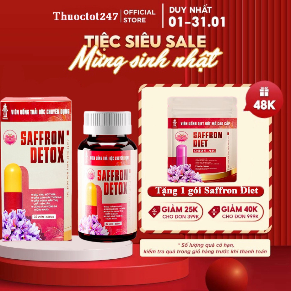 Viên Uống Giảm Cân Giảm Mỡ Saffron Detox - Hộp 30v (Tặng 1 gói Saffron Diet)