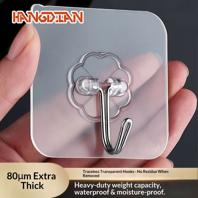 HANGDIAN Strong Transparent Wall Hook with Heavy Duty Adhesive, No Trace, Waterproof and Moisture Resistant for Bathroom Kitchen ราคา 16 บาท*ส่งฟรี