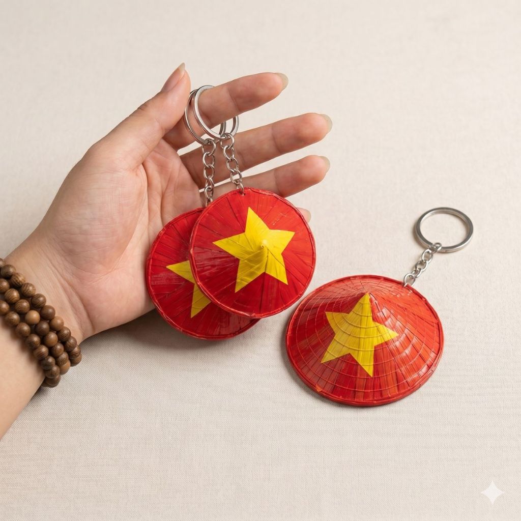[Quà tặng 30/4 – 2/9] Sỉ Móc Khóa Nón Lá Cờ Việt Nam–Charm Cờ Đỏ Sao Vàng Móc Treo Balo Quà Lưu Niệm Yêu Nước