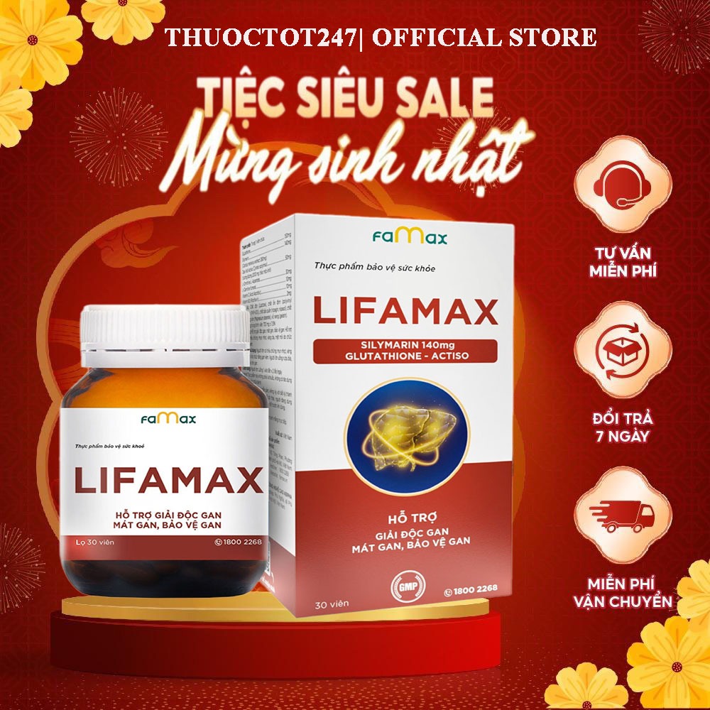 Giải Độc Gan Lifamax Giải Độc Gan, Mát Gan, Bổ Gan, Phục Hồi Chức Năng Gan (Hộp 30 Viên) thương hiệu Famax có FDA Mỹ