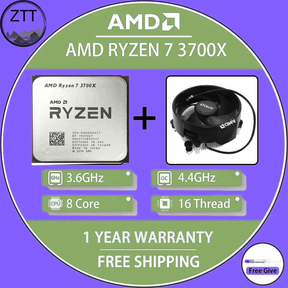 Ryzen 7 3700X 8-Core 16-Thread Cpu, 3.6 Ghz, Socket Am4, 7Nm L3