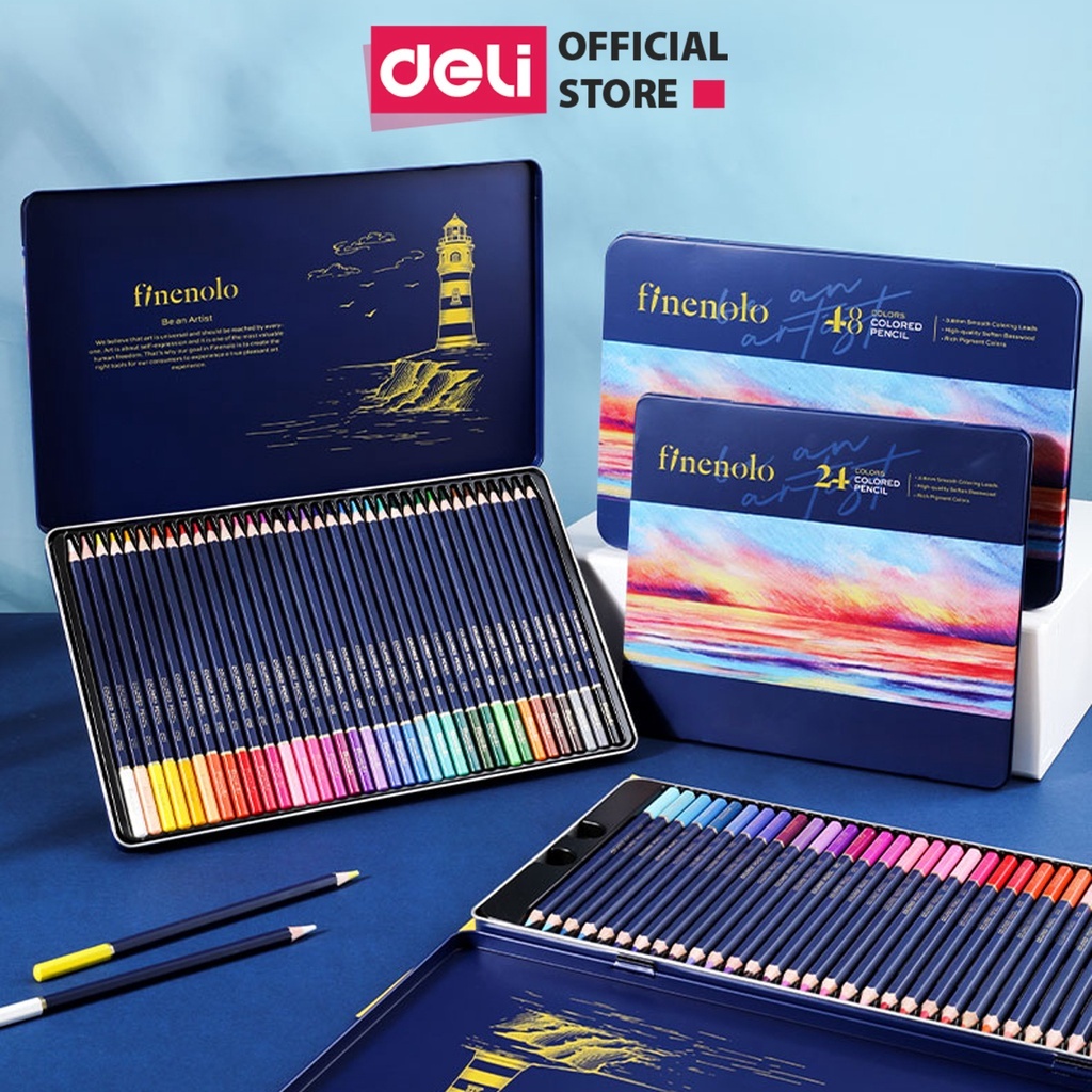 Bút chì màu gốc dầu deli finenolo hộp thiếc ec122 24/36/48/72 màu