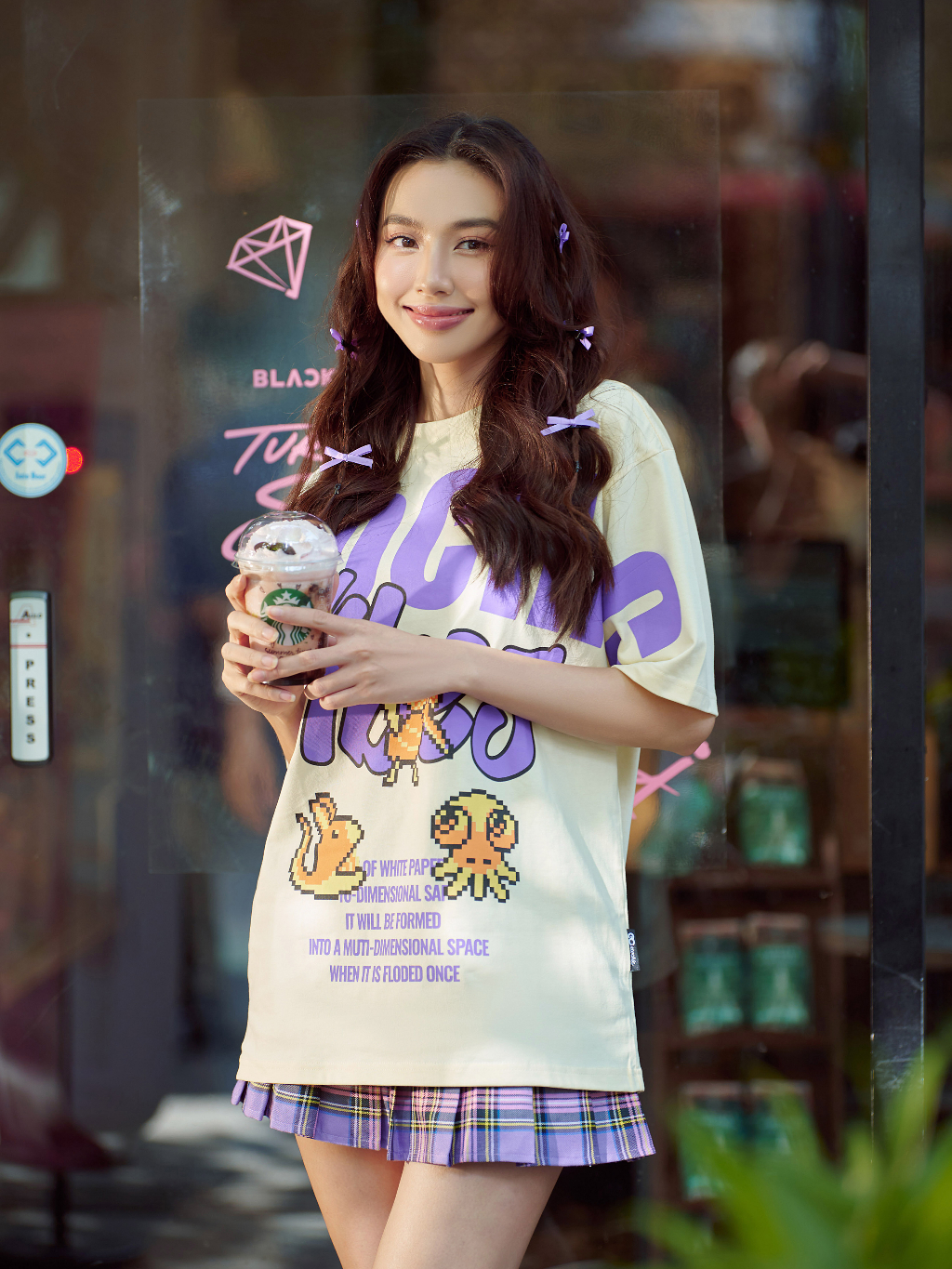 Chân Váy Xếp Li Ngắn Dáng Xoè ECOCHIC TARTAN SKIRT Hoạ Tiết Thổ Cẩm Tím Đỏ Ghi F135