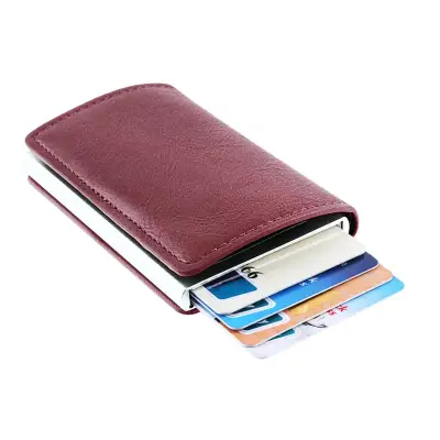 [SG Seller]Men Blocking Rfid Wallet PU leather Aluminium Credit Card Holder Purse Automatic Pop Up Card Case
