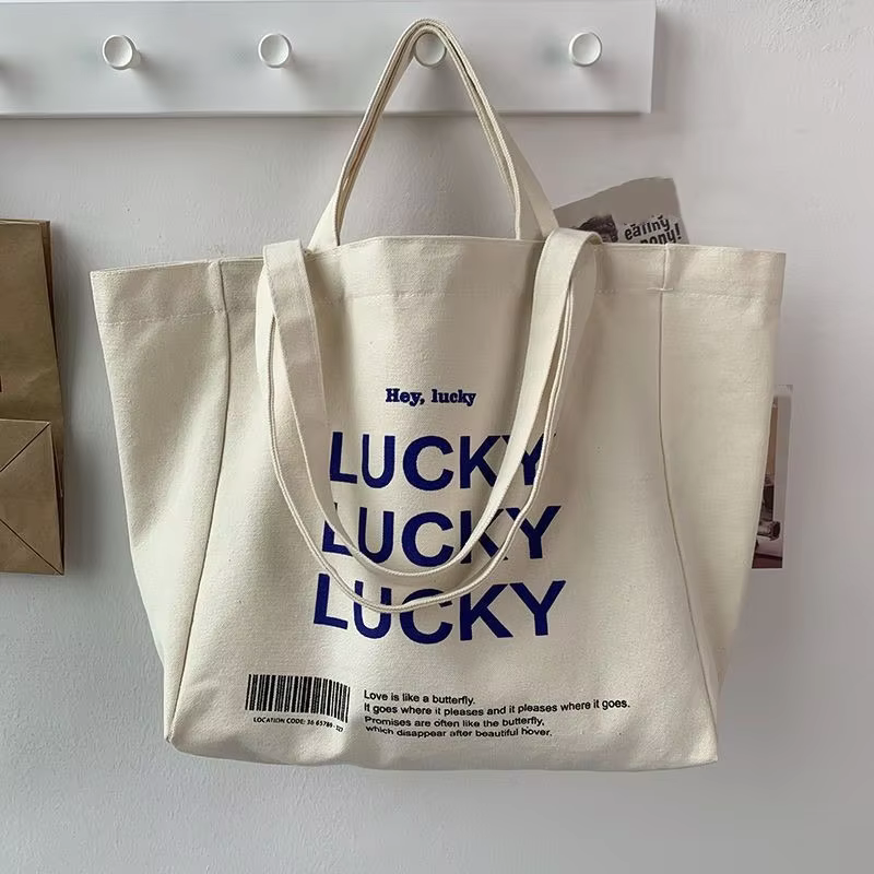 {fyjgyj} Simple Letter Print Tote Bag, Literary Canvas Shoulder Bag, Large Handbag For School, Travel, Shopping