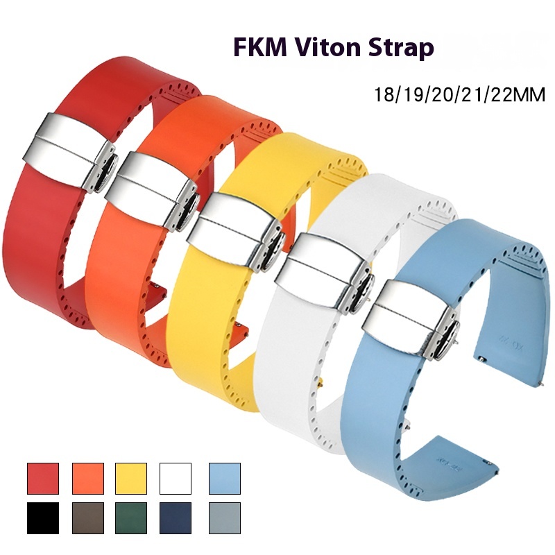FKM Strap 18mm 19mm 20mm 21mm 22mm Quick Release Fluoro Rubber Universal Butterfly Buckle Watch Band Accessories for Cut To Size ราคา 464 บาท*ส่งฟรี