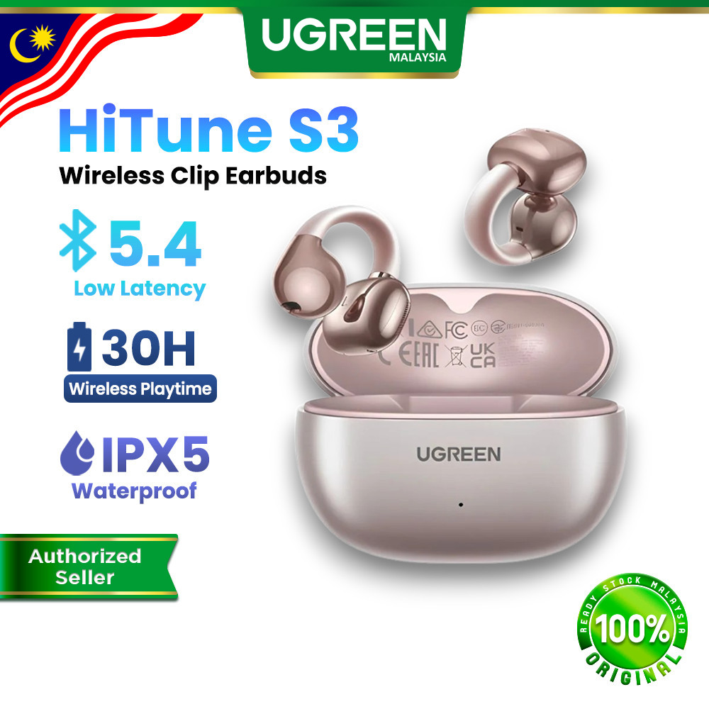 UGREEN HiTune S3 Bluetooth 5.4 True Wireless Earbuds Open Ear-clip TWS Earphones with Microphone Mic AI ENC Gaming IPX5 Waterproof Sweatproof for iOS Android PC Computer