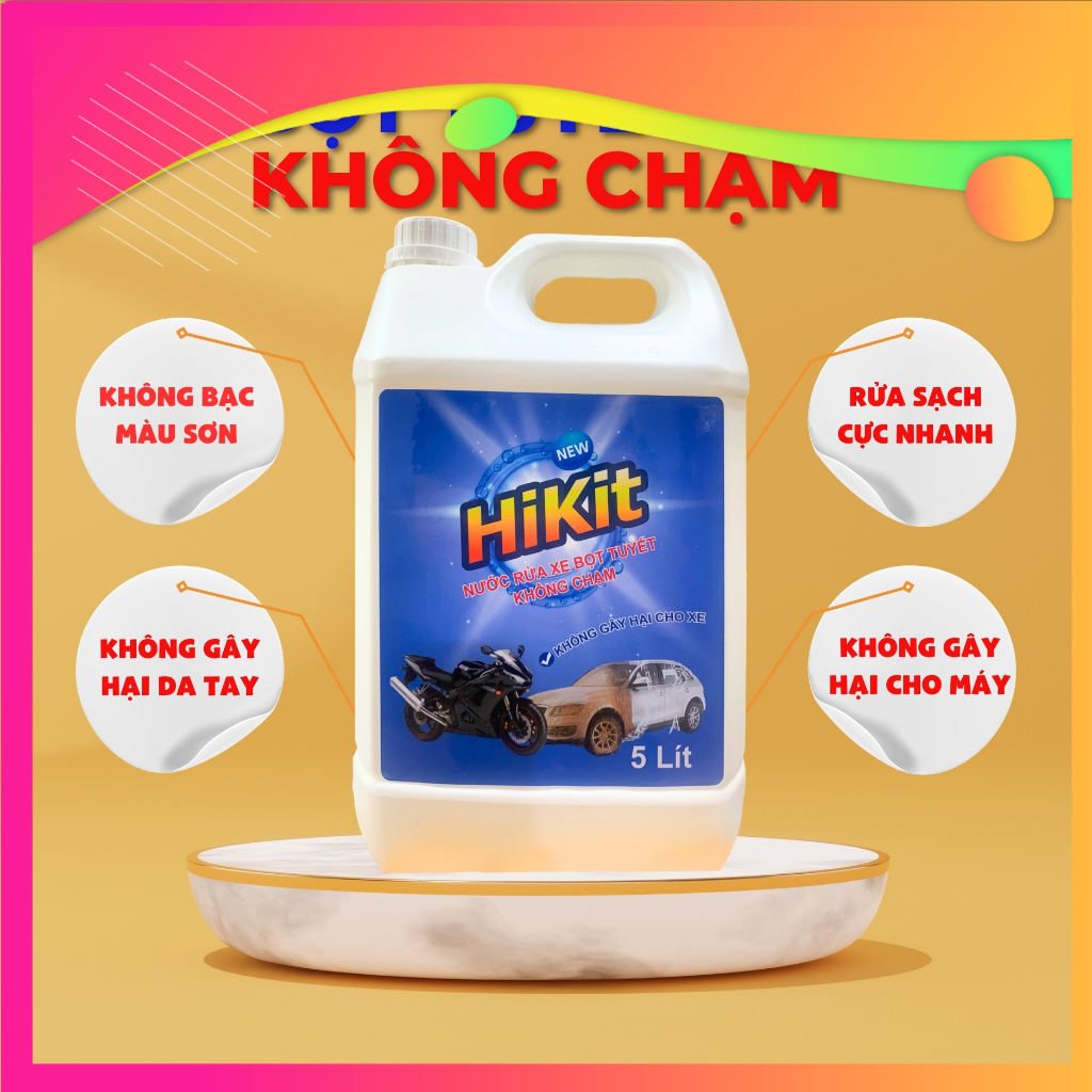 Nước rửa xe Không Chạm Bọt Tuyết HiKit, Nước rửa xe ô tô, xe máy - Can 5L