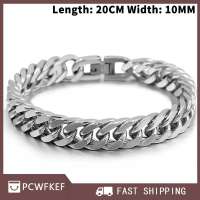 PCWFKEF Cute Hot sale สร้อยข้อมือโซ่คิวบาสแตนเลสกว้าง18 19 20 21มม. สำหรับผู้ชายสีเงินแฟชั่นฮิปฮอปเด็กผู้ชาย