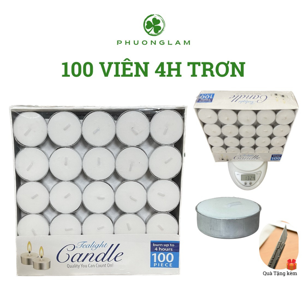Nến tealight 100 viên cháy 4h KHÔNG KHÓI KHÔNG MÙI dùng xông tinh dầu xông thảo mộc Sang Trọng