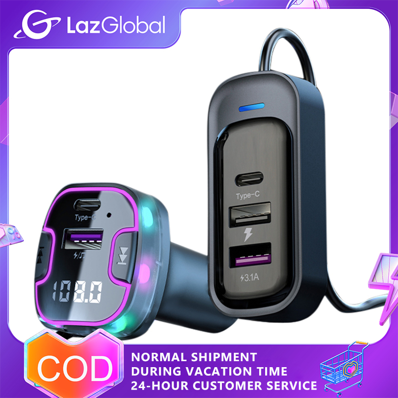 Sản phẩm bán chạy sạc USB trên ôtô 3 cổng siêu nhanh Bộ chuyển đổi sạc máy nghe nhạc MP3 Máy phát âm thanh với ánh sáng môi trường màu