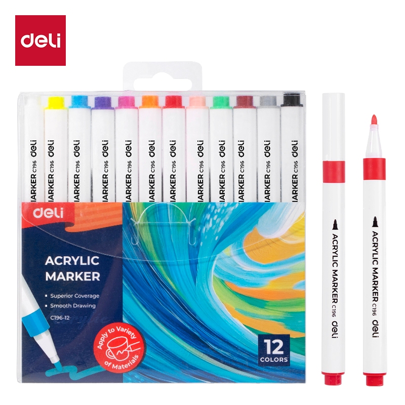 Deli 12/24/36/48/60/80 Colors Acrylic Marker Pen Set DIY Fade-Resistant Ink Waterproof Highlighters EC196