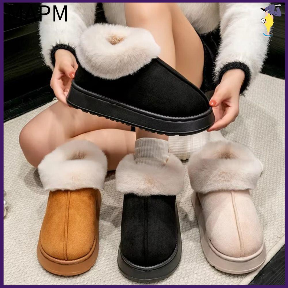 MAPM Đồ nhồi bông Giày tuyết Mềm mại Lông thú giả Đôi dép mềm  Không trượt Giày nữ Mùa đông
