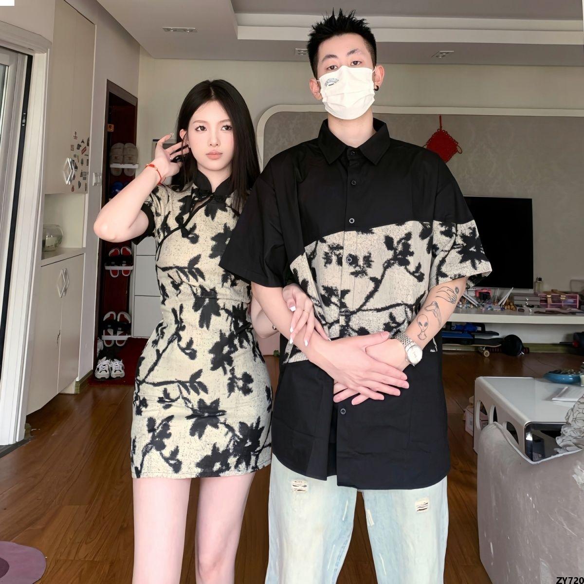 Mua Bộ đồ ngủ cặp đôi mùa hè cotton nguyên chất ngắn tay cỡ lớn phần mỏng  phiên bản Hàn Quốc Váy ngủ nam nữ dễ thương phục vụ tại nhà có