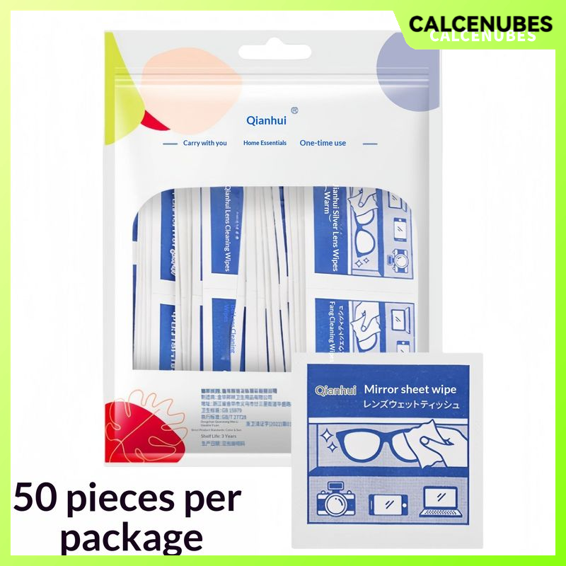 CALCENUBES Anti-Fog Lens Cleaning Wet Wipes for Glasses, Camera Lenses, and Screens - Portable, One-Time Use, 50 Sheets per Pack ราคา 35 บาท*ส่งฟรี