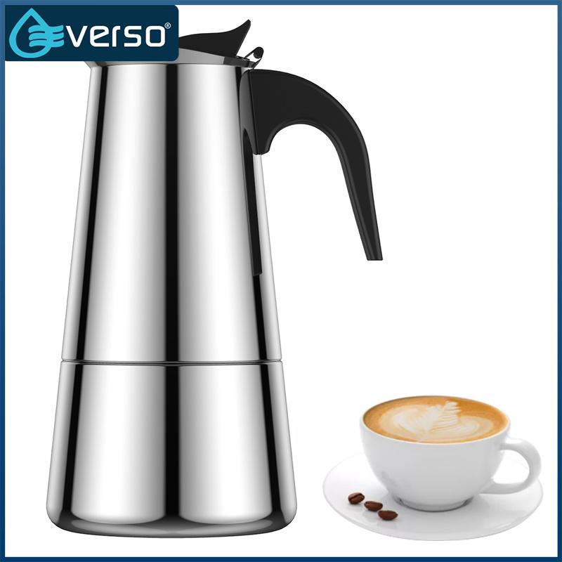 Everso Máy pha cà phê Expresso cảm ứng máy pha cà phê thép không gỉ Stovetop Máy pha cà phê ấm moka cho cảm ứng bếp Bình đựng cà phê cảm ứng máy pha cà phê Máy pha Espresso Inox Máy pha cà phê Expresso