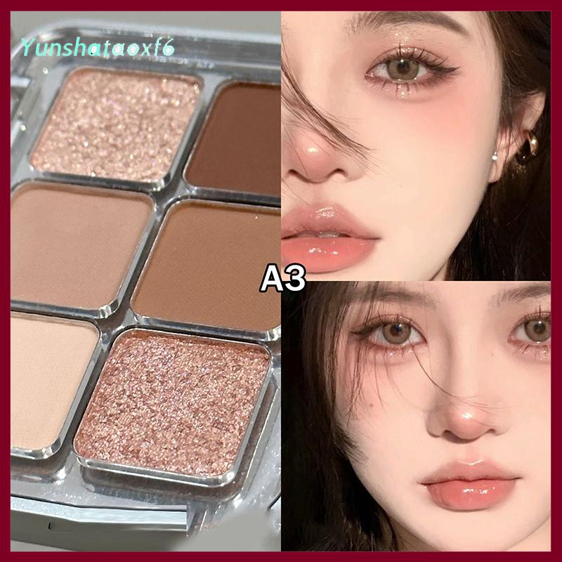 yunshataoxf 6 màu sắc Matte Eyeshadow Palette ánh sáng lung linh long lanh đất màu thấp bão hòa bóng mắt sắc tố lâu dài mỹ phẩm - 2
