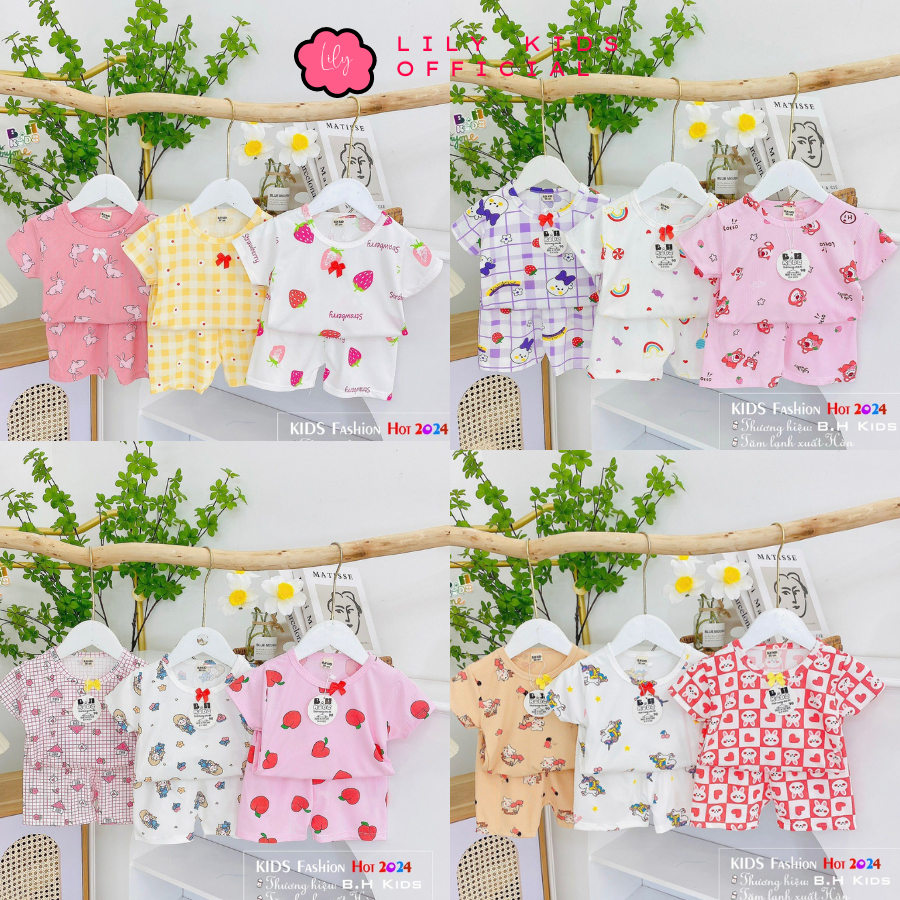 Set 3 bộ Cotton xuất dư cho bé gái- Bộ cotton cộc tay mùa hè