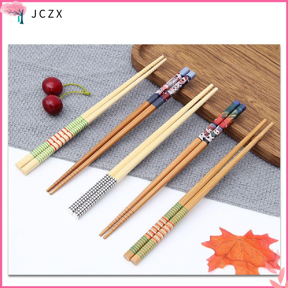 Jczx 5 cặp gia đình in ấn phù hợp với bộ đồ ăn Đũa gỗ chống nấm mốc đũa tre