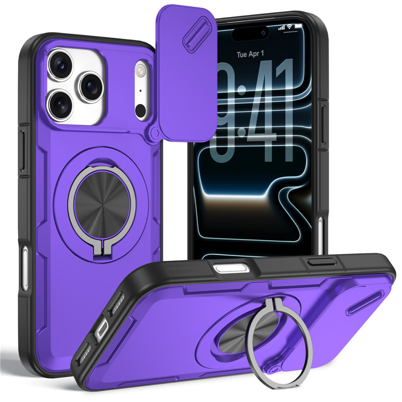 Phone Case For Iphone With Slide Camera Cover Ring Stand Armour_voghion.com