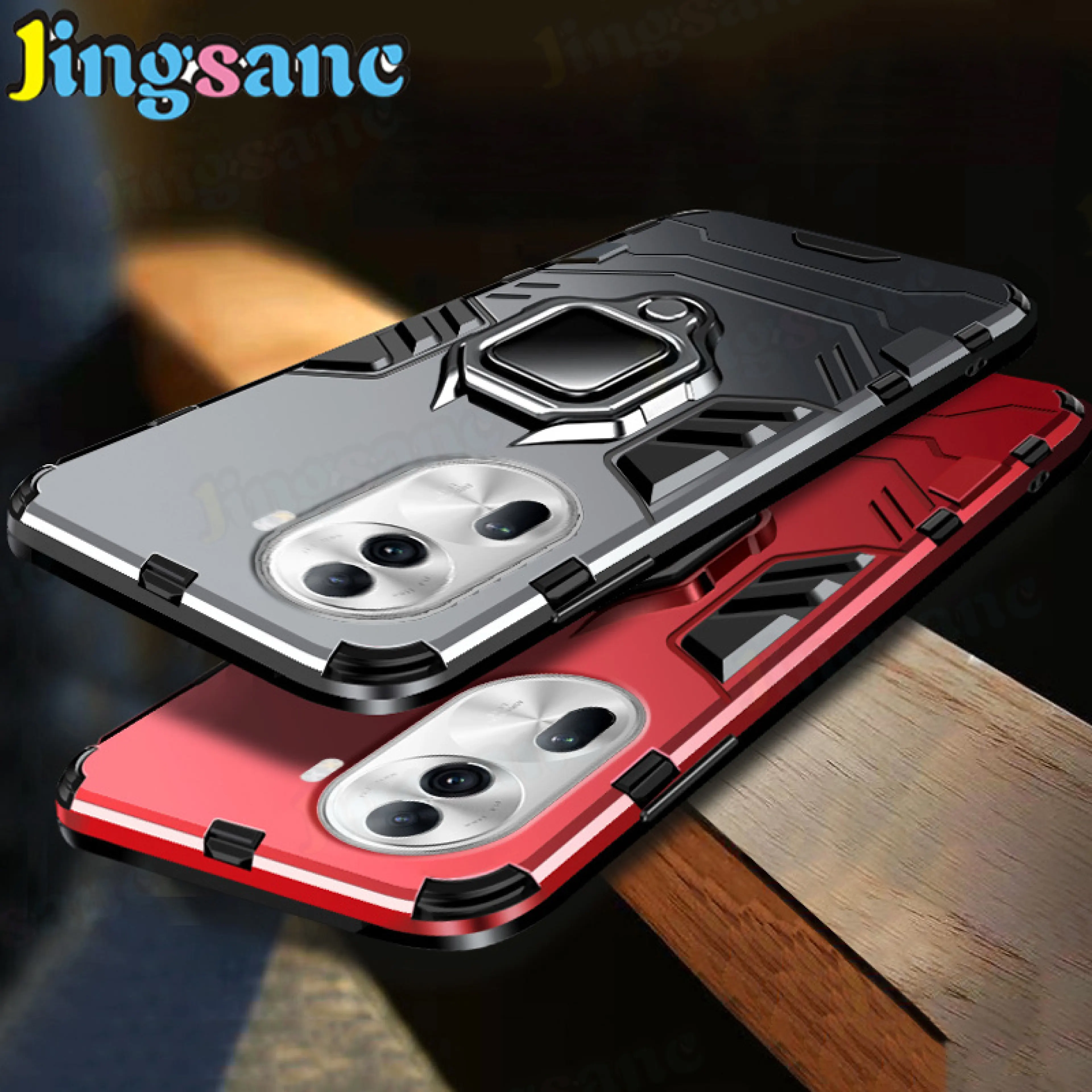 Jingsanc For OPPO Reno 11 Pro 5G Case Shockproof Casing With 360 Rotating Car Holder Adsorption Hard PC+Soft Silicone Frame Protection Back Cover A8-1