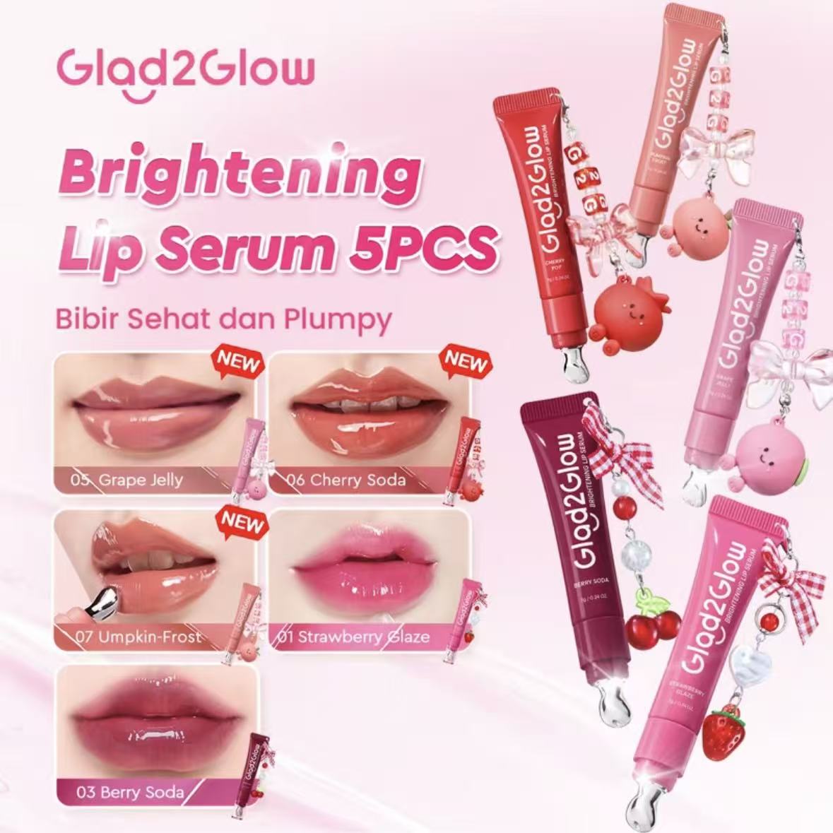 Glad2Glow BRIGHTENING LIP SERUM 7g Serum Bibir Mencerahkan Melembabkan dan menambahkan warna 3in1...