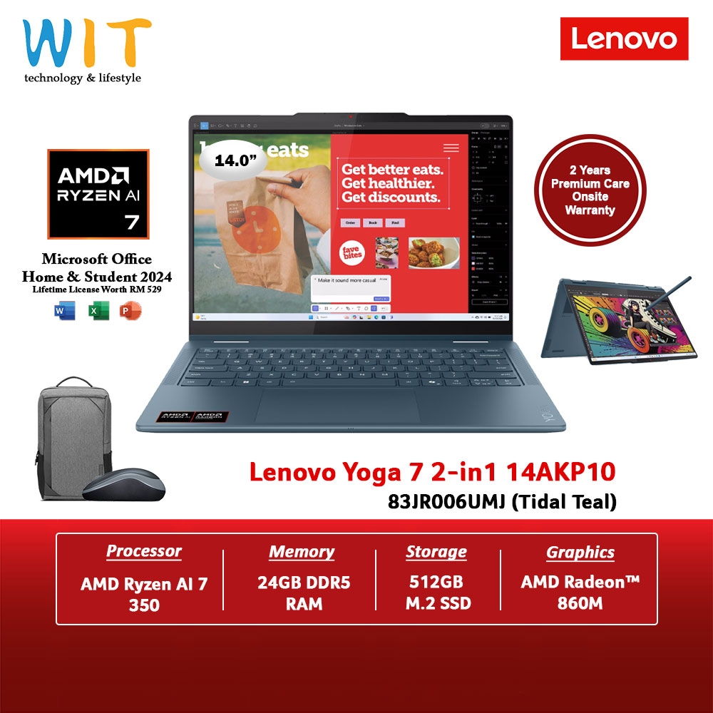 Lenovo Yoga 7 2-in1 14AKP10 83JR006UMJ (AMD Ryzen AI 7 350/24GB RAM/512GB SSD/14" WUXGA OLED Touch/Office/W11/2 Years Warranty)