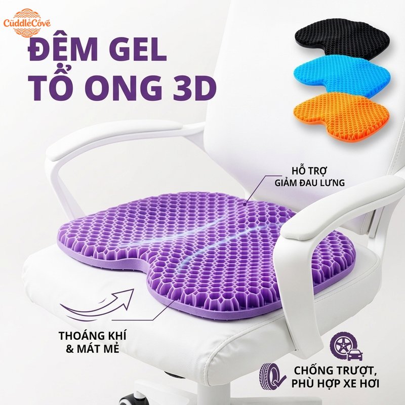 CuddleCove 3D honeycomb gel seat cushion chair pad breathable anti slip cooling elastic for office study driving Giá 237,846 Đồng*Miễn phí vận chuyển