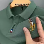 VASIBAEN Nam Polo Áo sơ mi kinh doanh giản dị ve áo ngắn tay thêu