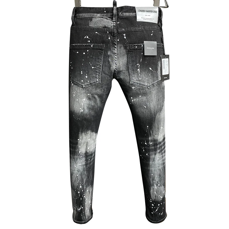 【Brand New】 cheiharper dsq 9903 Men's denim trousers inked with stylish Italian white ground small straight foot hipster jeans · v3