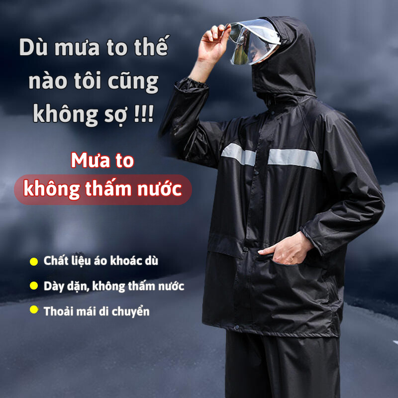 Áo Mưa Chống Nước TOM&TOM Thiết Kế Phản Quang, Chất Liệu Vải Dù Cao Cấp, Dành Cho Người Lớn, Phong Cách Hiện Đại