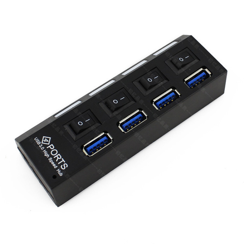 4 Port USB Hub USB 3.0 Hub with Switch HIGH SPEED data transfer dock with USB3.0 cable 0.5m. Ultra fast speeds | with BLUE colour as LED indicator