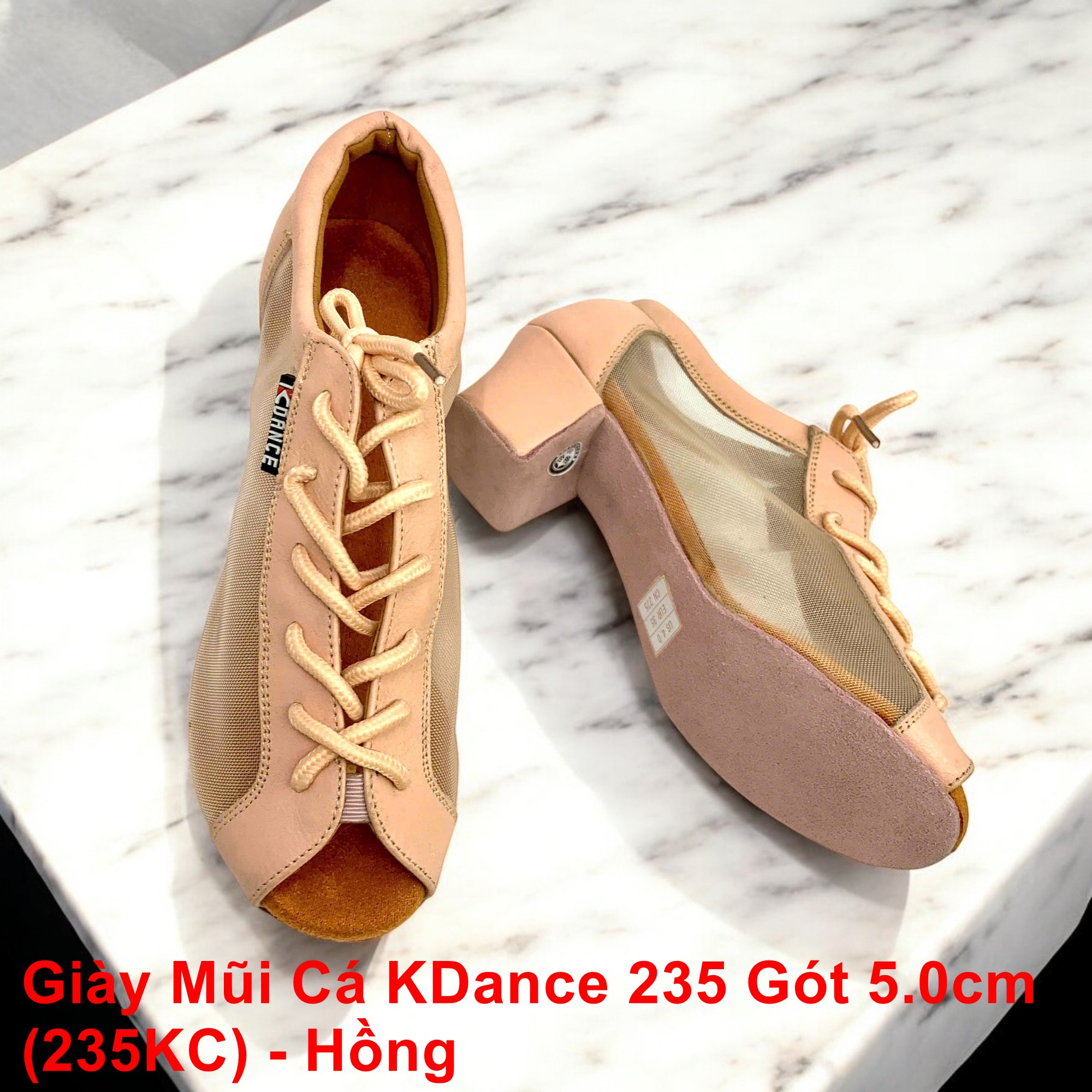 Giày Khiêu Vũ Dancesport Mũi Cá KDance 235 Gót 5.0cm (235KC) - Hồng (Tặng Túi Đựng Giày)