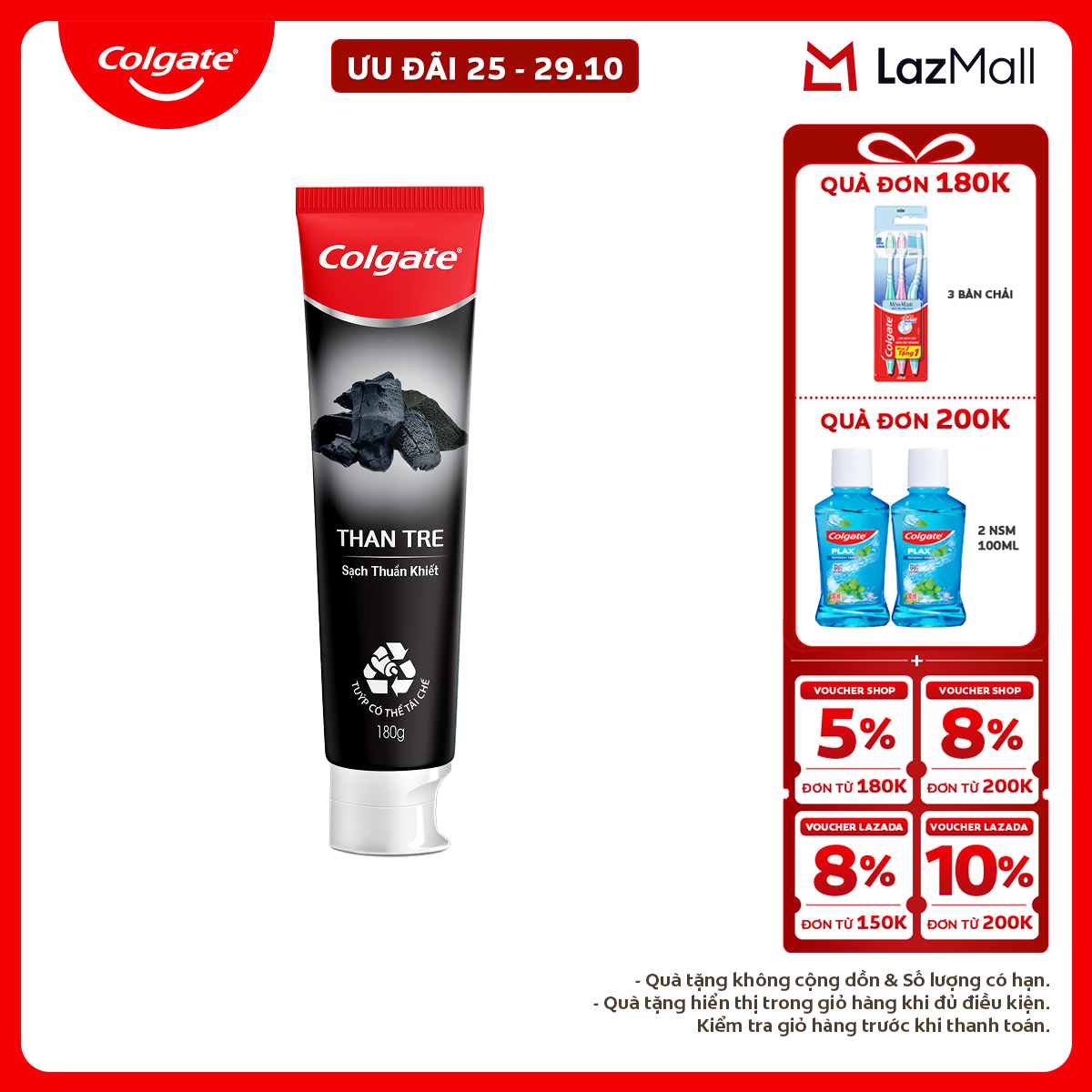 Kem đánh răng Colgate thiên nhiên từ than tre Hàn Quốc 180g