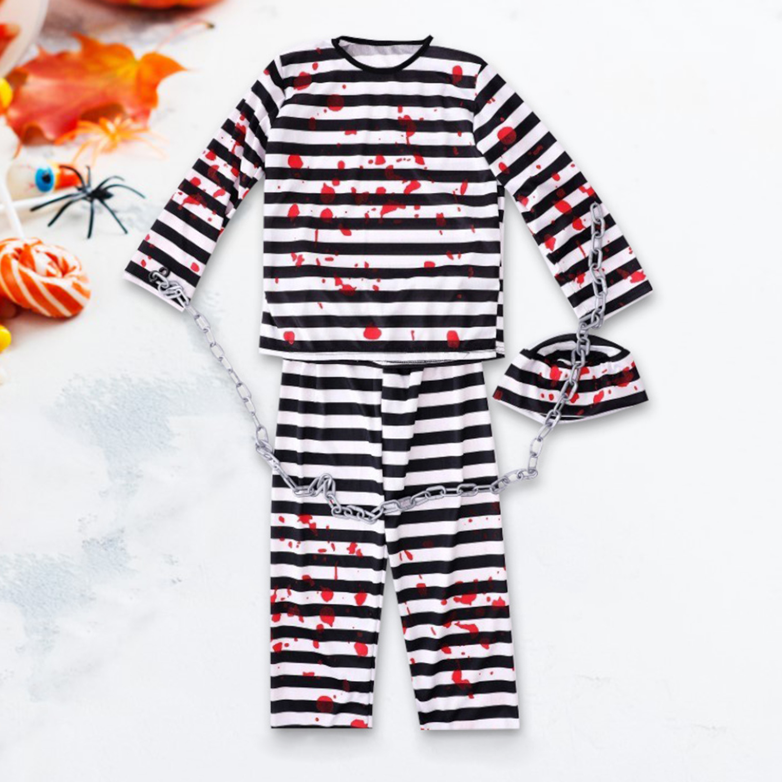 Anime trực quan hấp dẫn Tù Nhân trang phục halloween Tù Nhân trang phục sọc cổ điển Tù Nhân trang ph