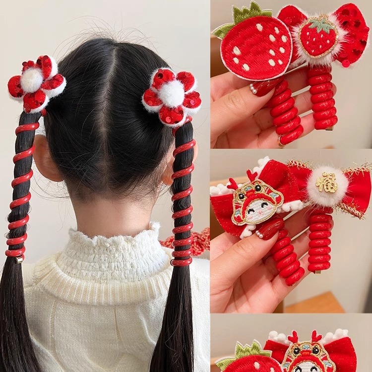 Dragon Year Children's Telephone Wire Hair Tie New Fashion Cartoon Rainbow Phone Cord Elastic Rubber Band Cute Ponytail Hair Rope Hair Band For Girl Woman Hair Accessories ราคา 21 บาท*ส่งฟรี