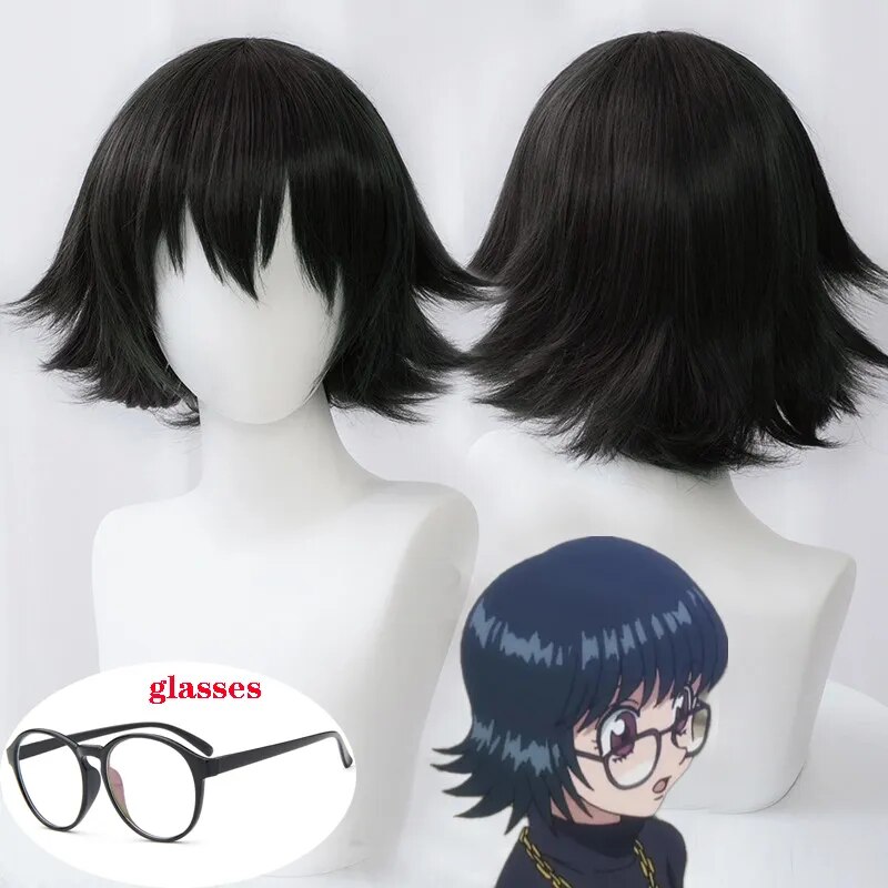 Anime Hunter X Hunter Shizuku Murasaki Tóc Giả Với Kính màu đen ngắn Theo Kiểu Chịu Nhiệt tóc giả tổ