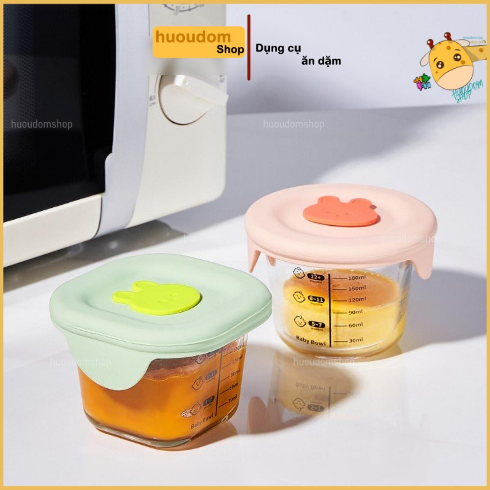 Hộp trữ đông thủy tinh 180ml, hũ thủy tinh nắp silicone 230ml chia vạch 180ml, trữ thực phẩm